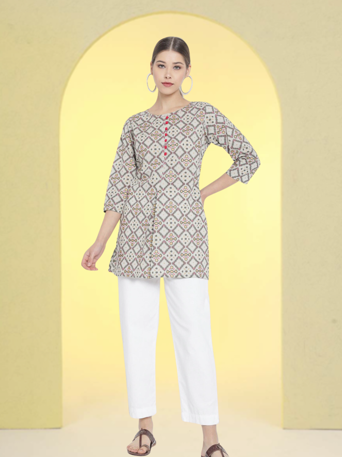 yash gallery womens cotton geomatrical printed short kurti multi