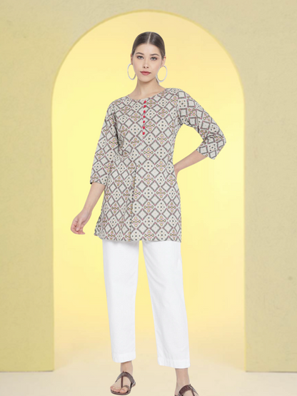 yash gallery womens cotton geomatrical printed short kurti multi