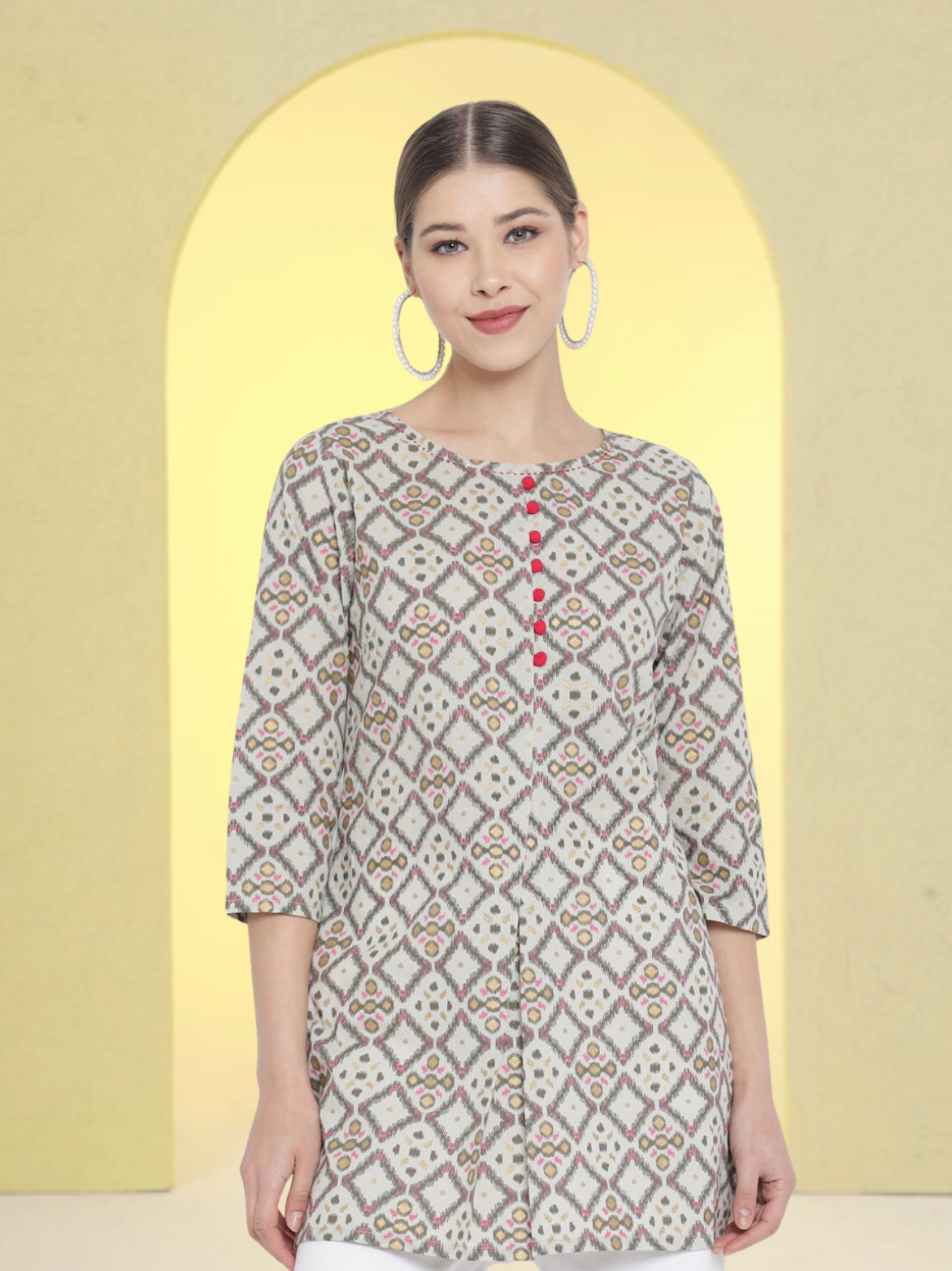 yash gallery womens cotton geomatrical printed short kurti multi