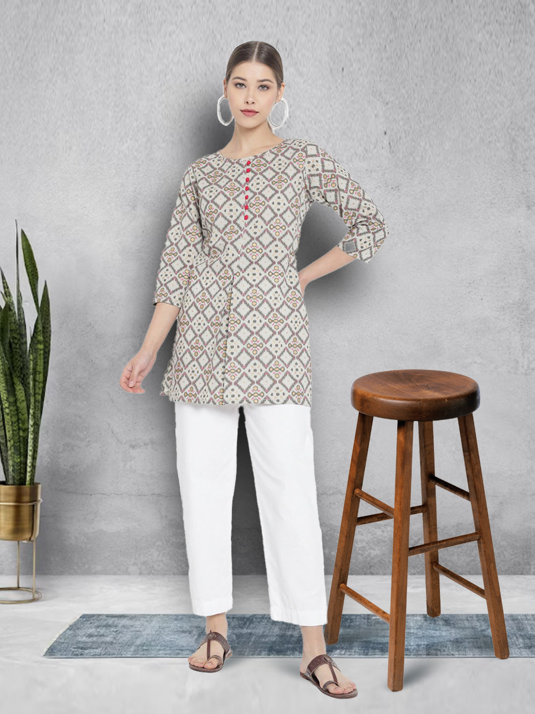 womens cotton geomatrical printed short kurti multi