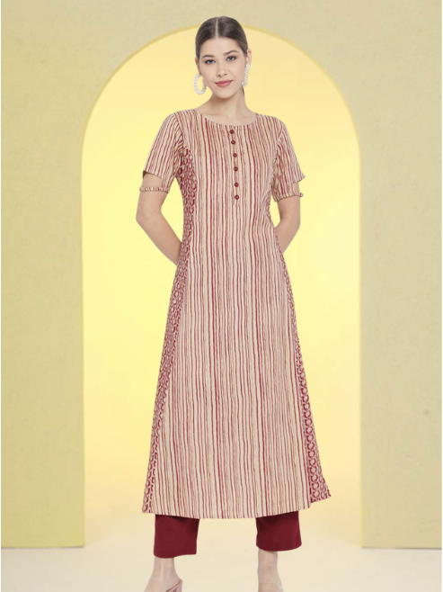 yash gallery womens rayon floral printed a line kurti maroon
