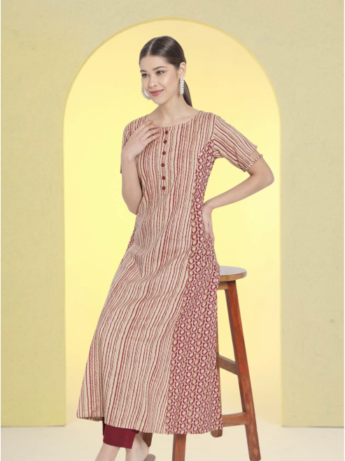 yash gallery womens rayon floral printed a line kurti maroon