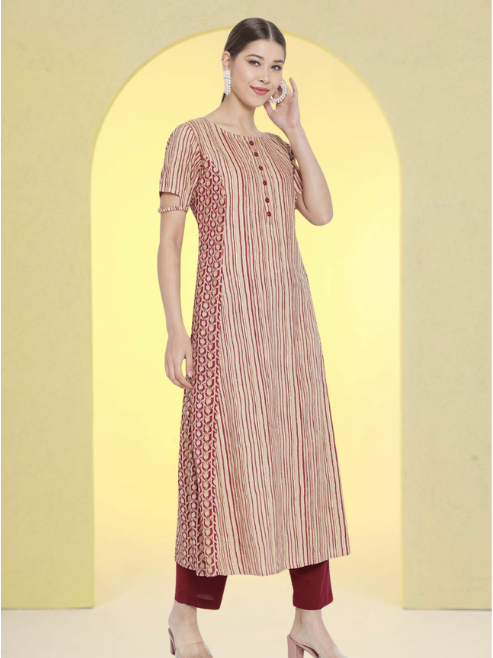 yash gallery womens rayon floral printed a line kurti maroon