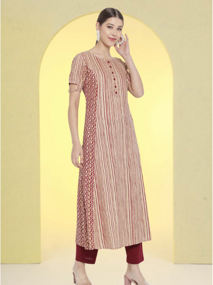 yash gallery womens rayon floral printed a line kurti maroon