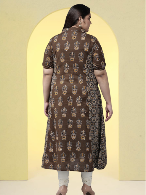 yash gallery womens cotton floral printed a line kurti brown