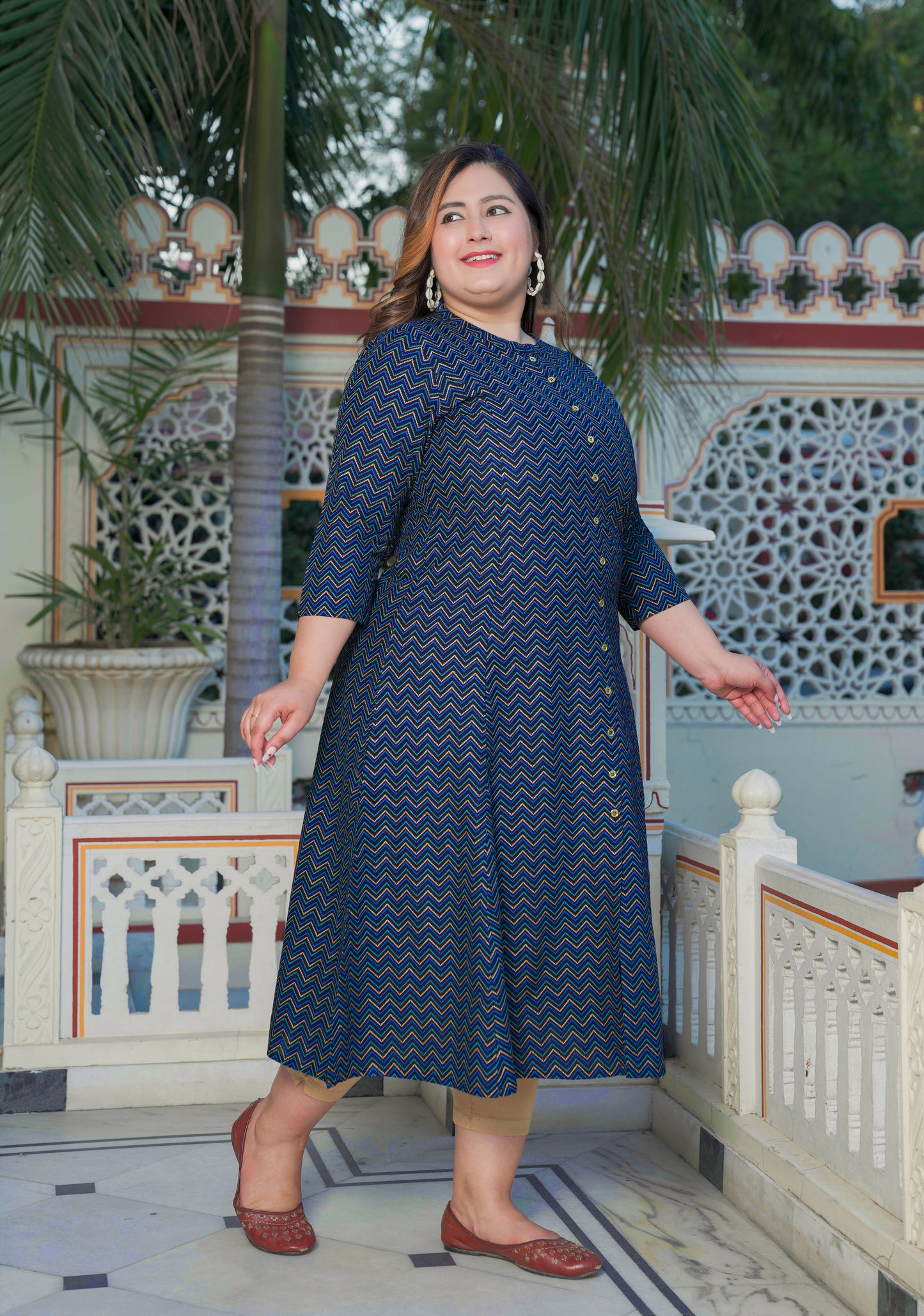 YASH GALLERY Women's Zig Zag Printed Anarkali Kurti (Blue)