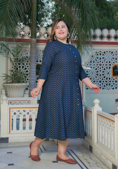 YASH GALLERY Women's Zig Zag Printed Anarkali Kurti (Blue)