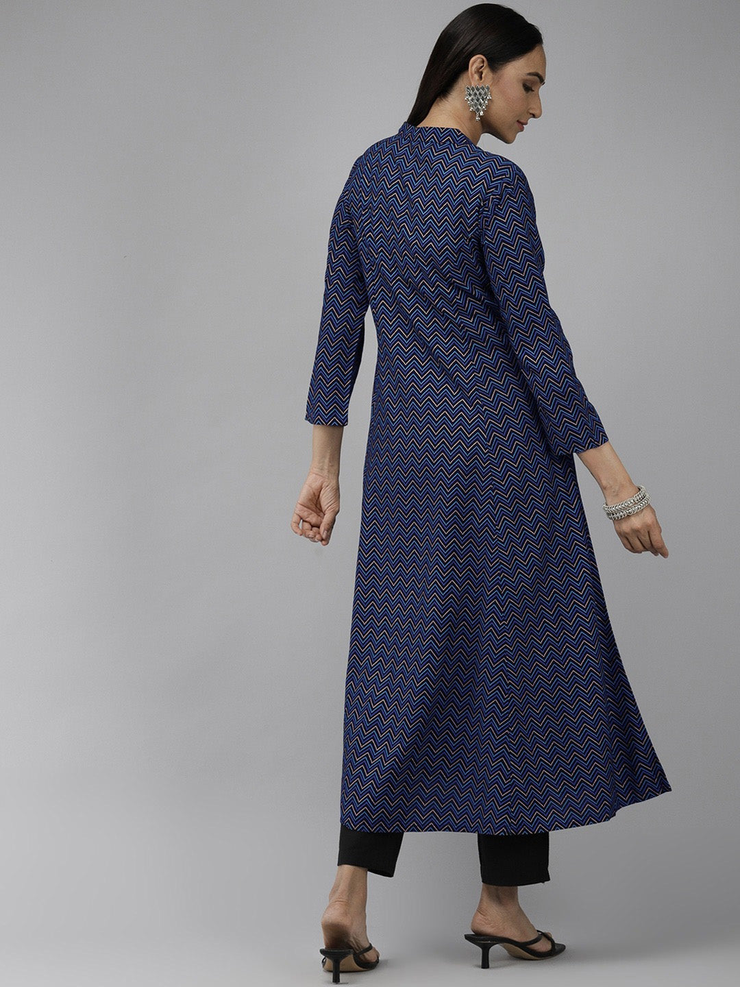 YASH GALLERY Women's Zig Zag Printed Anarkali Kurti (Blue)