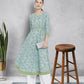 Cotton Floral Printed Anarkali Kurti (Blue)