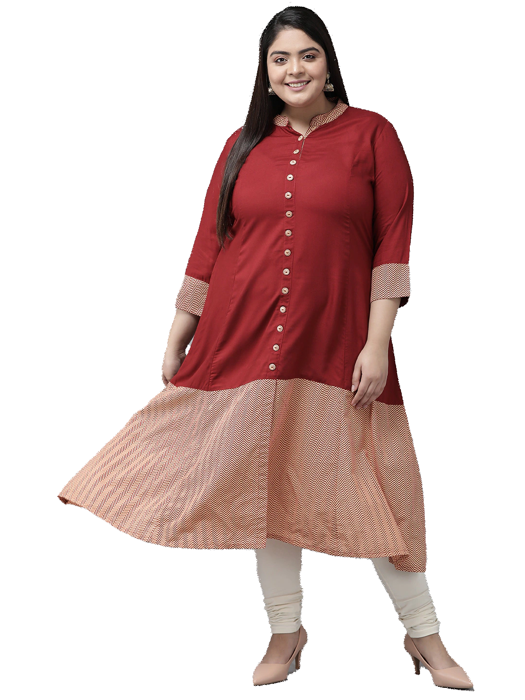 Rayon & Cotton Cambric Zig-Zag Printed A-line Kurta