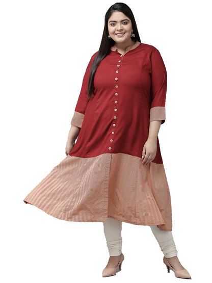 Rayon & Cotton Cambric Zig-Zag Printed A-line Kurta
