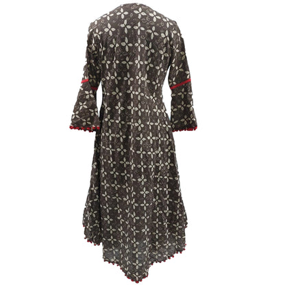 Yash Gallery Women's Cambric Cotton Printed Mirror Work A-Line Kurta (BROWN)