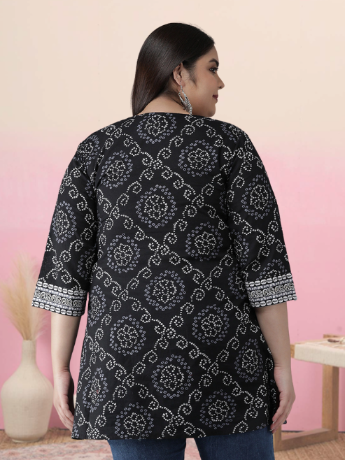 Yash Gallery Women's Cotton blend Bandhani Straight Kurta