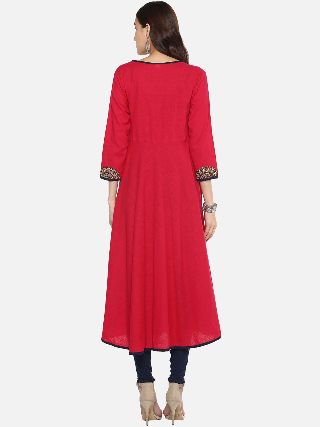 Yash Gallery Women's Cotton Slub Patch Work Angrakha Kurta Plus Size
