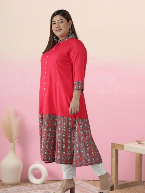 yash gallery womens plus size rayon floral border printed anarkali kurti pink