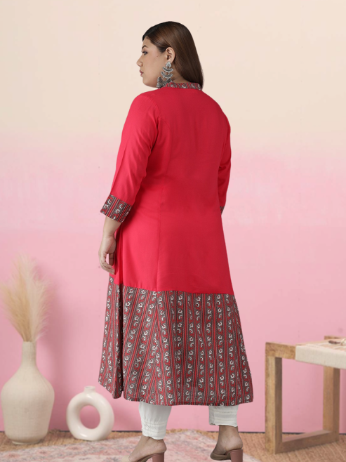 yash gallery womens plus size rayon floral border printed anarkali kurti pink