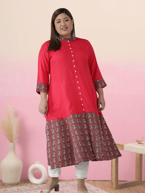 yash gallery womens plus size rayon floral border printed anarkali kurti pink