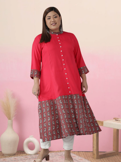 yash gallery womens plus size rayon floral border printed anarkali kurti pink