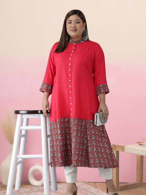 yash gallery womens plus size rayon floral border printed anarkali kurti pink