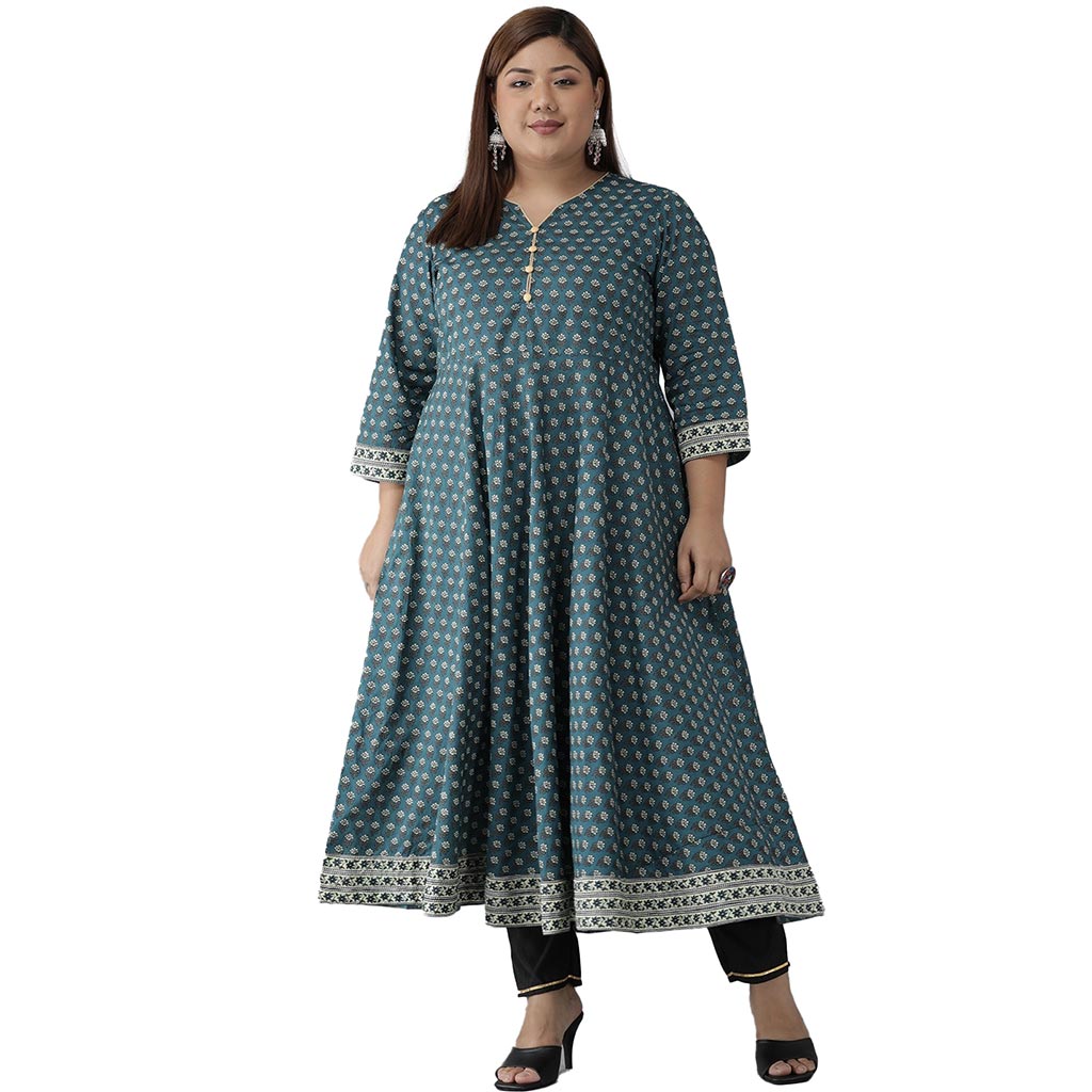 YASH GALLERY Women's Plus Size Cotton Floral Printed Anarkali