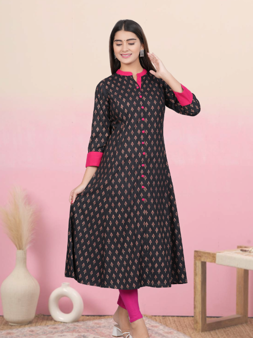 Yash Gallery Gold printed Black Anarkali kurta