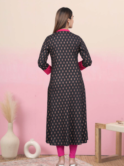 Yash Gallery Gold printed Black Anarkali kurta