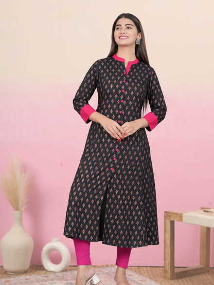 Yash Gallery Gold printed Black Anarkali kurta