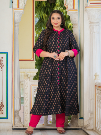 Yash Gallery Gold printed Black Anarkali kurta
