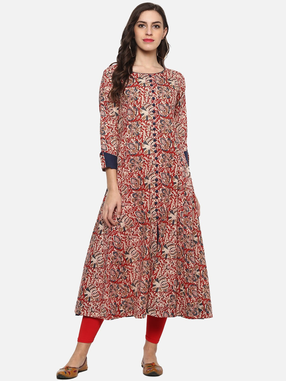 Yash Gallery Designer Kalamkari Print Womens Cotton Plus Size Anarkali Kurta