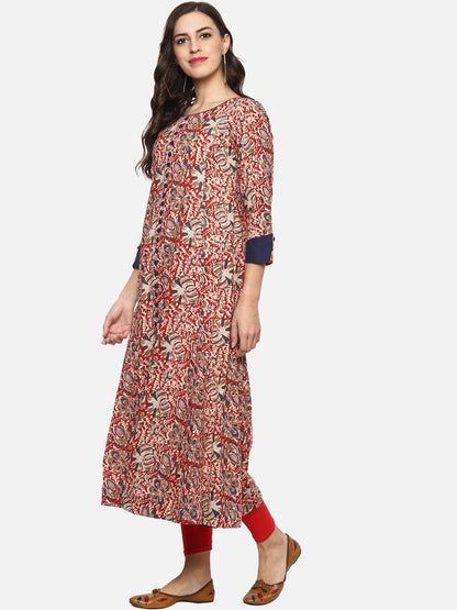 Yash Gallery Designer Kalamkari Print Womens Cotton Plus Size Anarkali Kurta