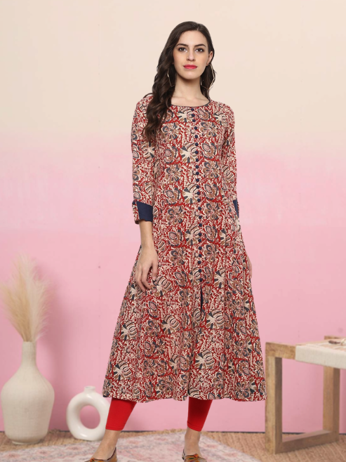 Festive & Party Floral Print  Kurti (red)