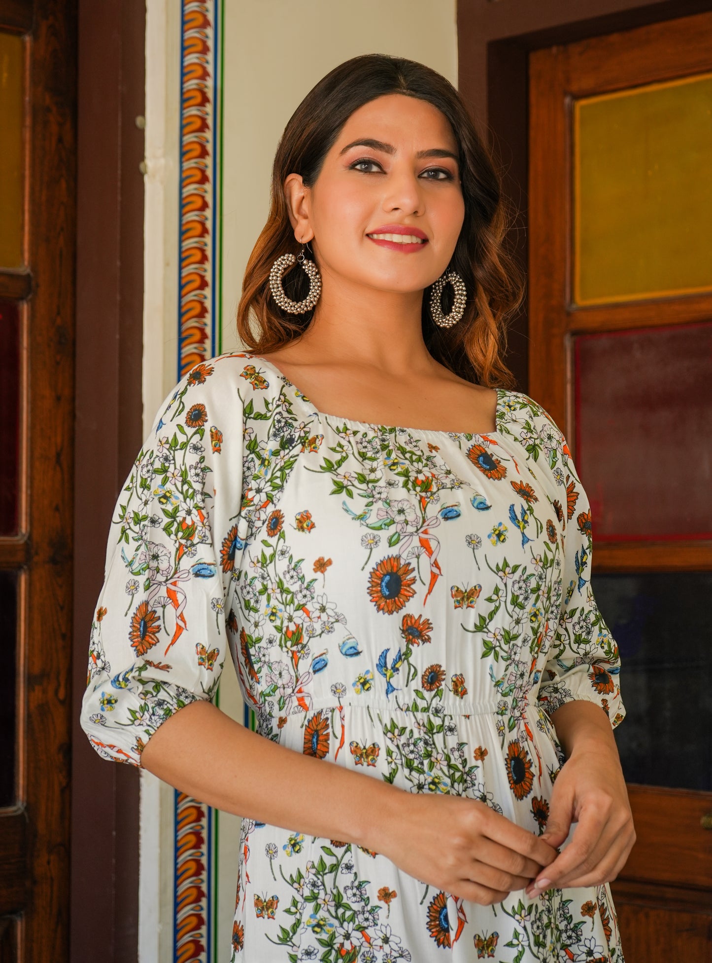 YASH GALLERY Women's Floral Printed Tiered Style Plus Size Dress