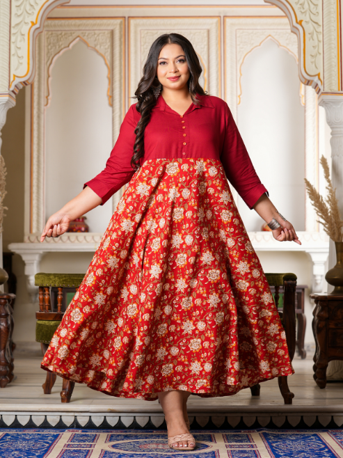 yash gallery womens floral printed anarkali dress maroon
