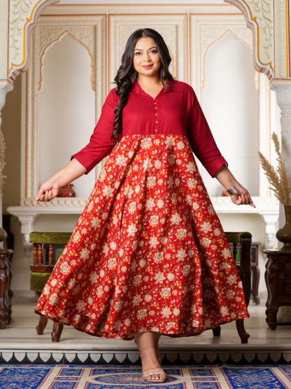yash gallery womens floral printed anarkali dress maroon
