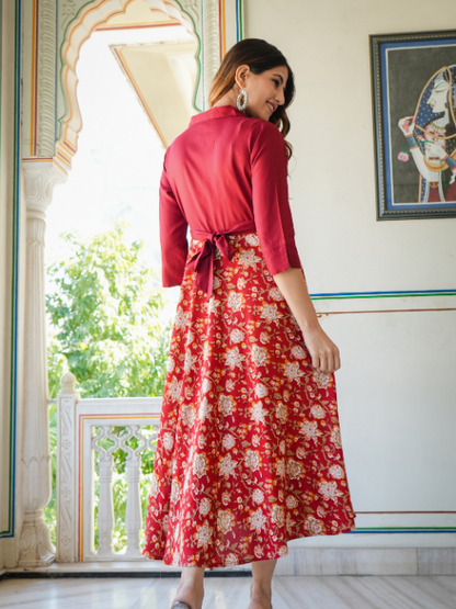 yash gallery womens floral printed anarkali dress maroon