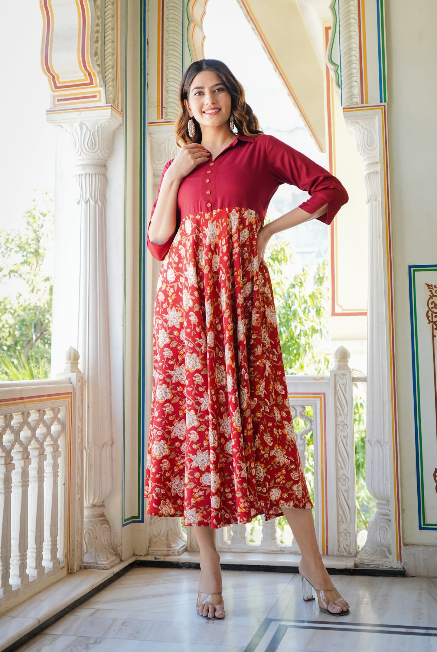 YASH GALLERY Women's Floral Printed Anarkali Dress