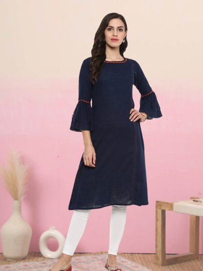 casual solid women kurti dark blue