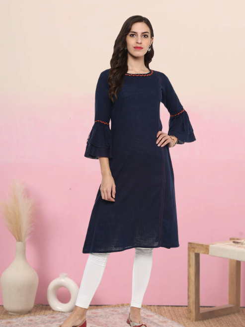 casual solid women kurti dark blue