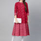 Yash Gallery Women's Cotton Ikat Print A-Line Kurta (Red)