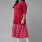 Yash Gallery Women's Cotton Ikat Print A-Line Kurta (Red)