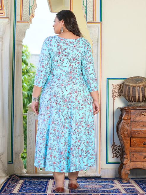 yash gallery womens maternity wear floral printed anarkali dress sky blue