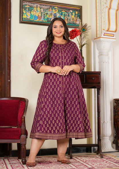 Yash Gallery Women's Cotton Gold Print Anarkali Kurti Plus Size