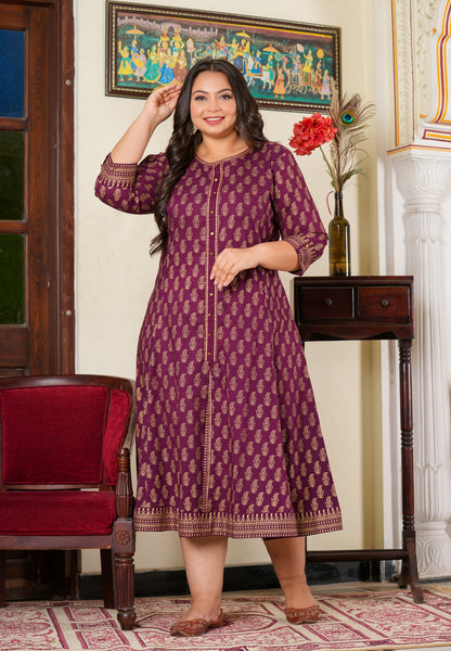 Yash Gallery Women's Cotton Gold Print Anarkali Kurti Plus Size