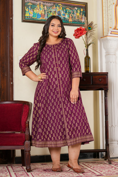 Yash Gallery Women's Cotton Gold Print Anarkali Kurti Plus Size