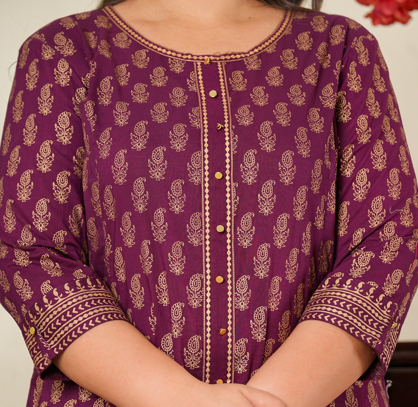 Yash Gallery Women's Cotton Gold Print Anarkali Kurti Plus Size
