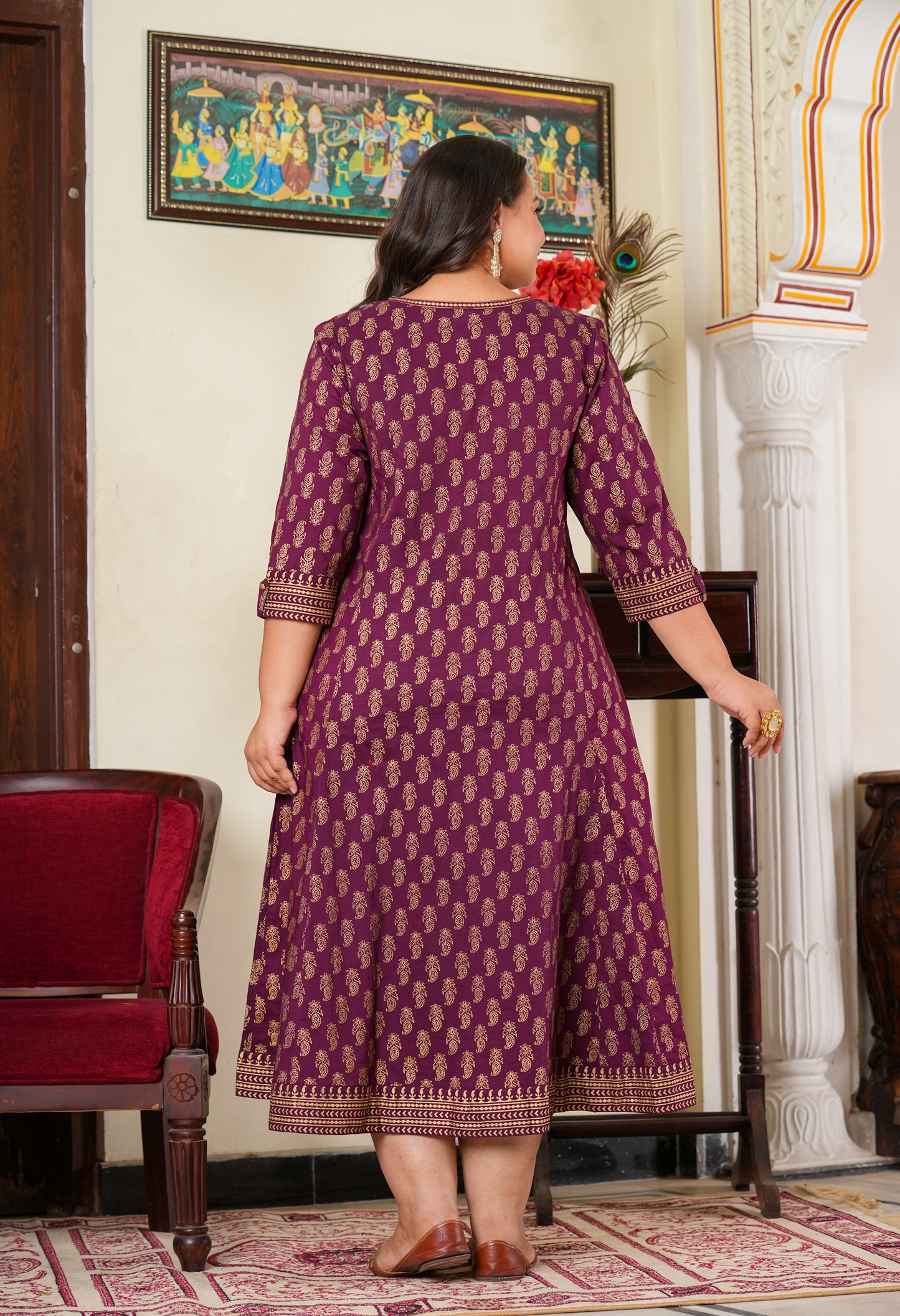 Yash Gallery Women's Cotton Gold Print Anarkali Kurti Plus Size