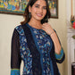 womens floral printed flared anarkali dress with jacket blue