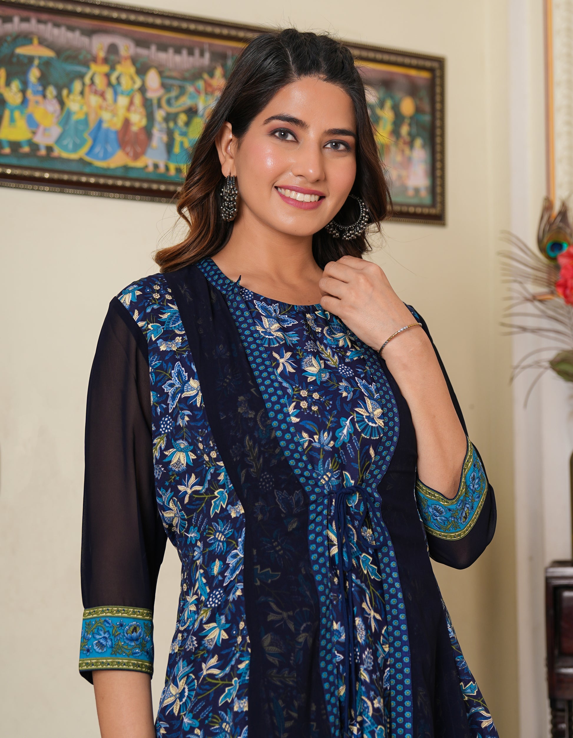YASH GALLERY Women's Floral Printed Flared Anarkali Dress with Jacket Yash Gallery YASH GALLERY Women's Floral Printed Flared Anarkali Dress with Jacket Yash Gallery