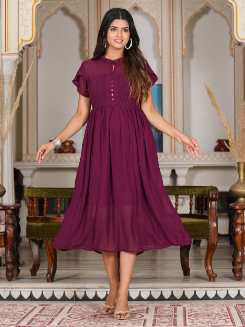 yash gallery womens wine pleated georgette anarkali dress wine