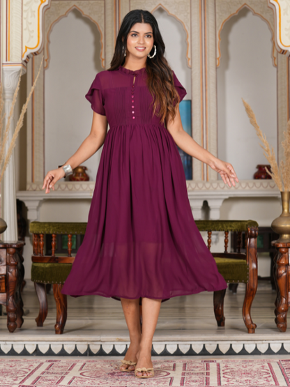 yash gallery womens wine pleated georgette anarkali dress wine